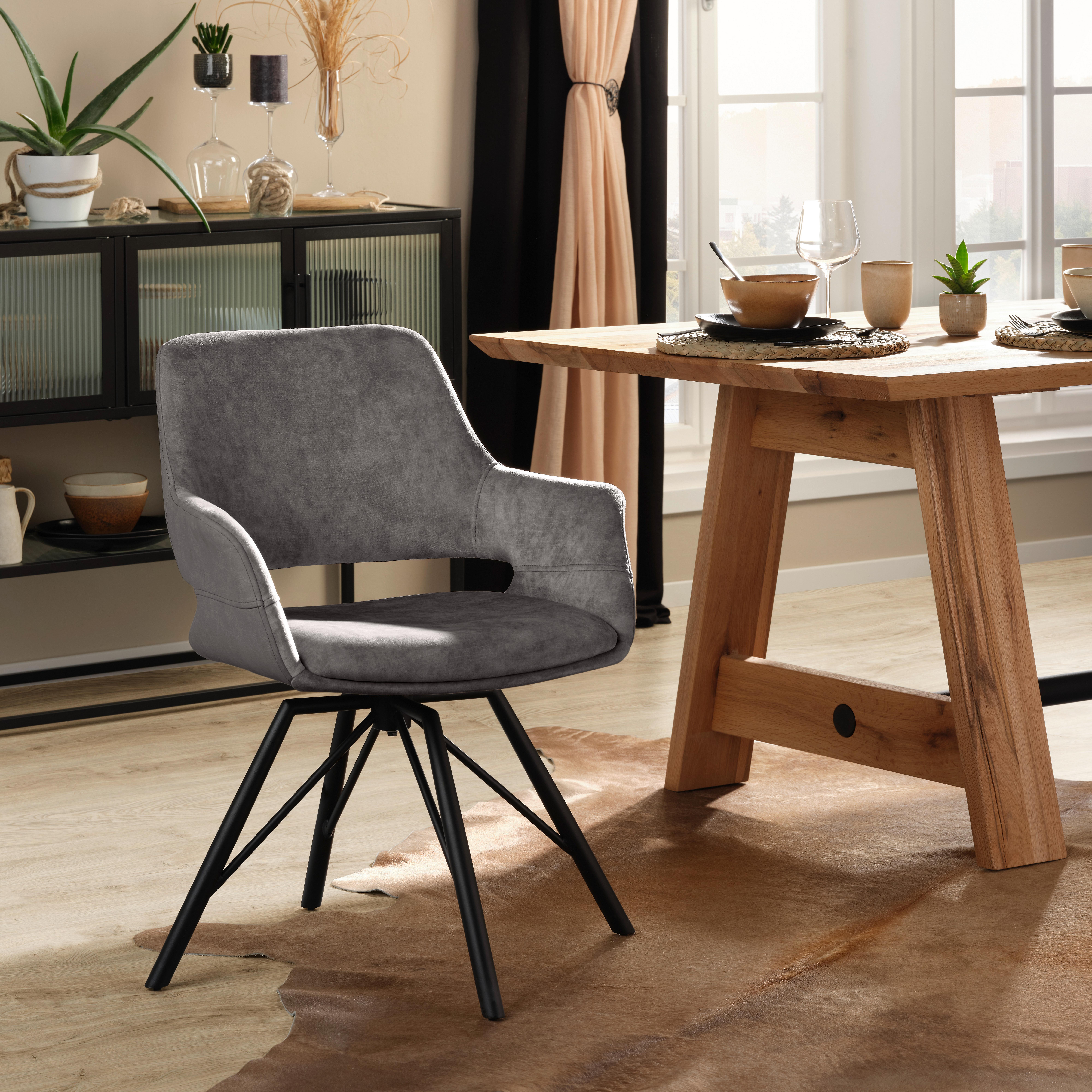 Armlehnstuhl Adriana in Grau Samt - Schwarz/Grau, MODERN, Holz/Textil (61/85/62,5cm) - Premium Living
