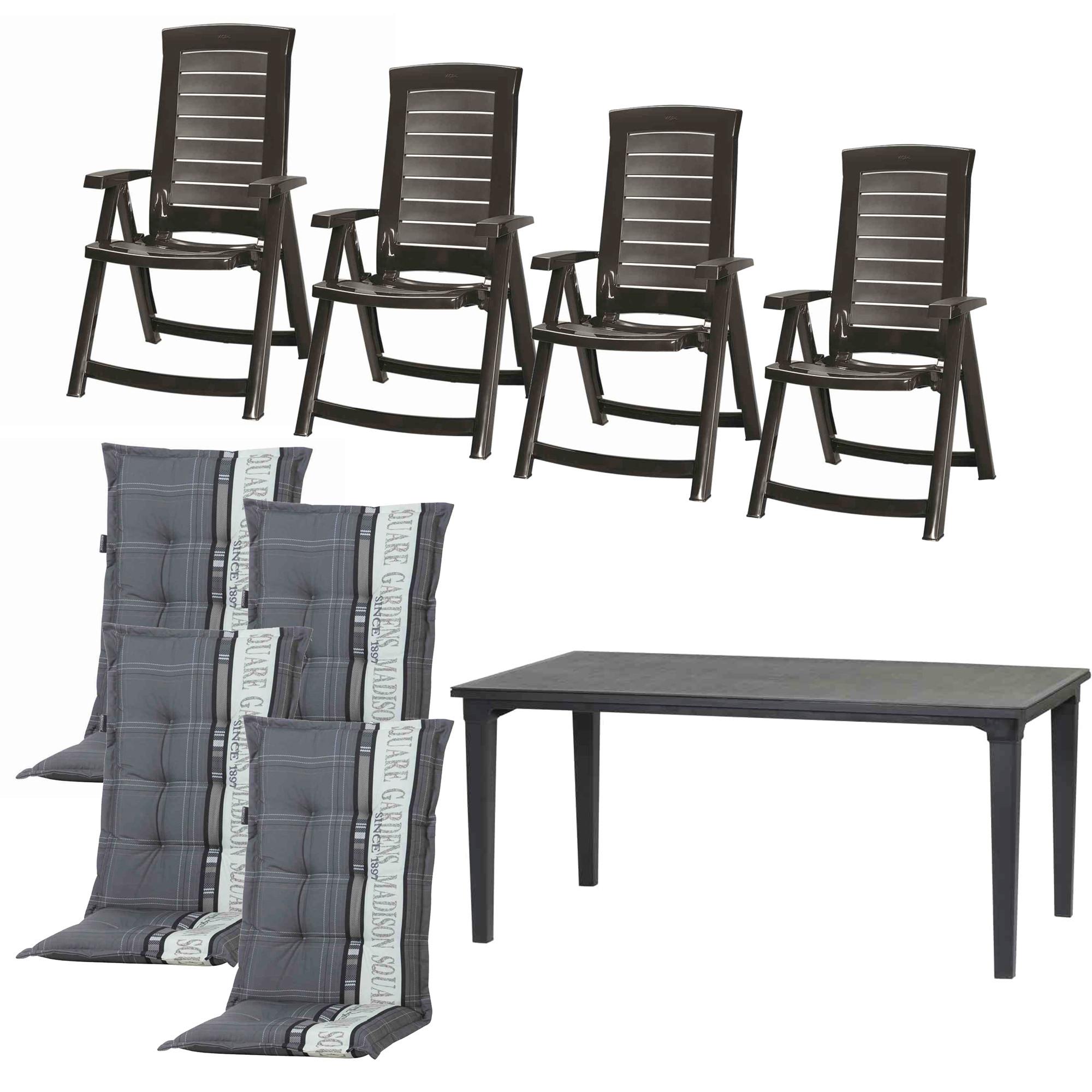 Gartentischgruppe Aruba/Futura 9-tlg. Grau - Grau, MODERN, Kunststoff/Textil (95/95/165cm) - Gardenson