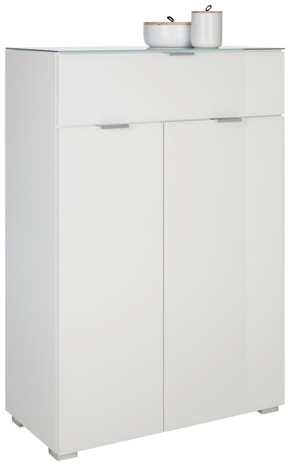 Dulap pentru pantofi Q-Bic - alb, Modern, sticlă/material pe bază de lemn (74/114/37cm) - Premium Living