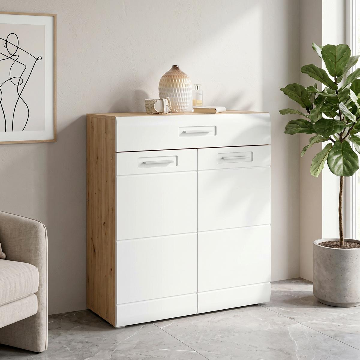 Komoda Auris - bijela/boje hrasta, Moderno, plastika (85/99,6/37,1cm) - Modern Living