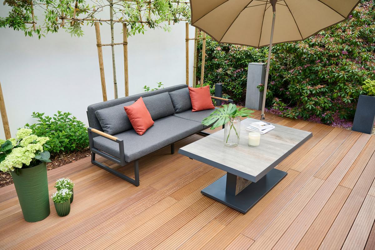 3er-Loungesofa Calera Anthrazit/Echtholz - Anthrazit, Basics, Holz/Textil (219/81/91cm) - Siena Garden