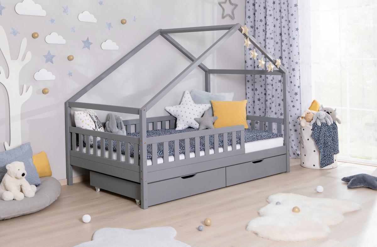 Hausbett Lou ca. 140x200 cm Holz Hellgrau - Hellgrau/Naturfarben, MODERN, Holz (140/200cm) - MID.YOU