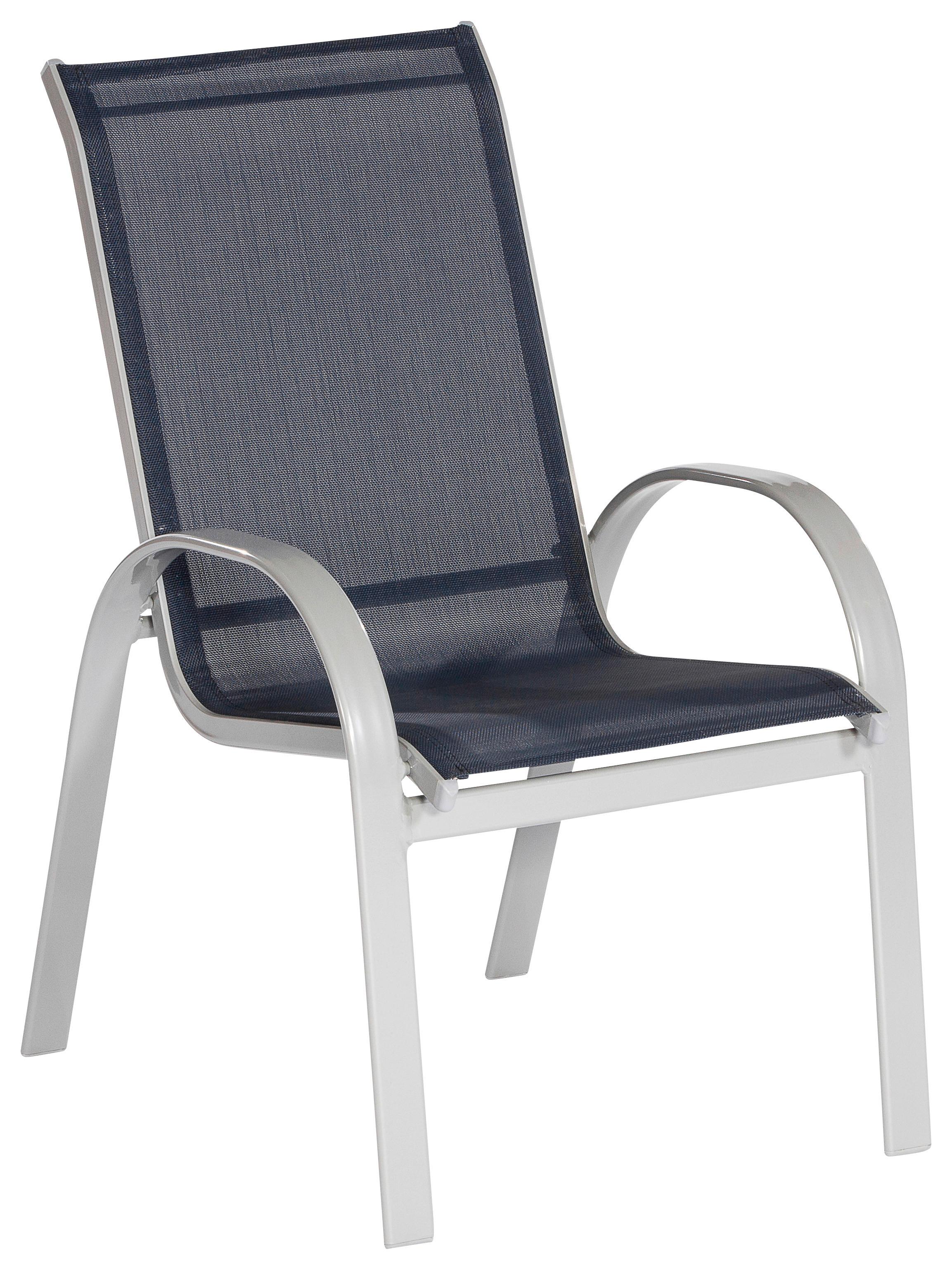Gartensessel Amalfi stapelbar 2er-Set Metall/Textil - Silberfarben/Dunkelblau, ROMANTIK / LANDHAUS, Textil/Metall (56/97/76cm) - Gardenson