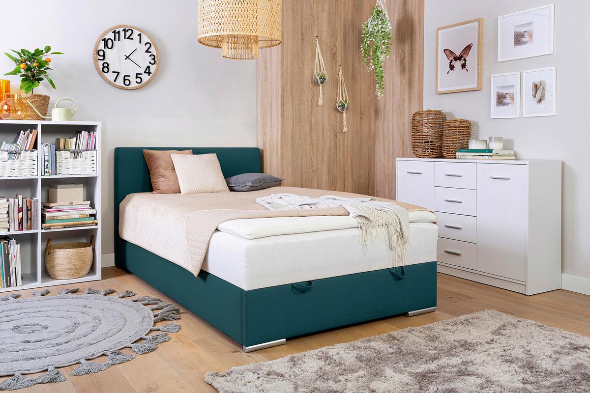 Tapecirani Krevet Cosi - boje petroleja/boje kroma, Konvencionalno, drvo/metal (120/200cm)