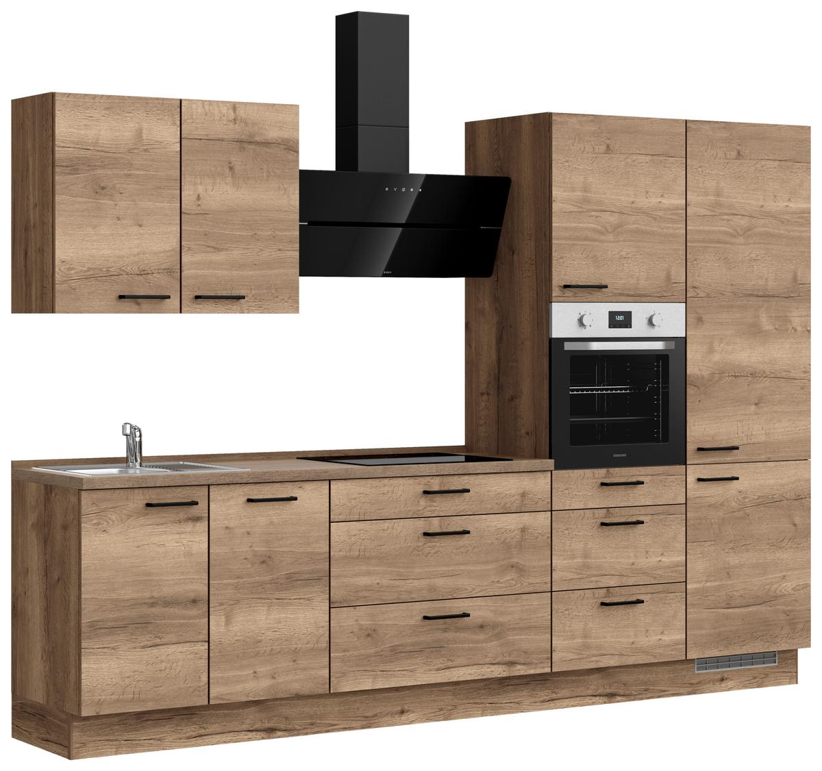 Küchenblock Structura High m. Geräten Eiche dunkel - Eiche dunkel/Schwarz, MODERN, Holzwerkstoff/Metall (300cm) - Nobilia