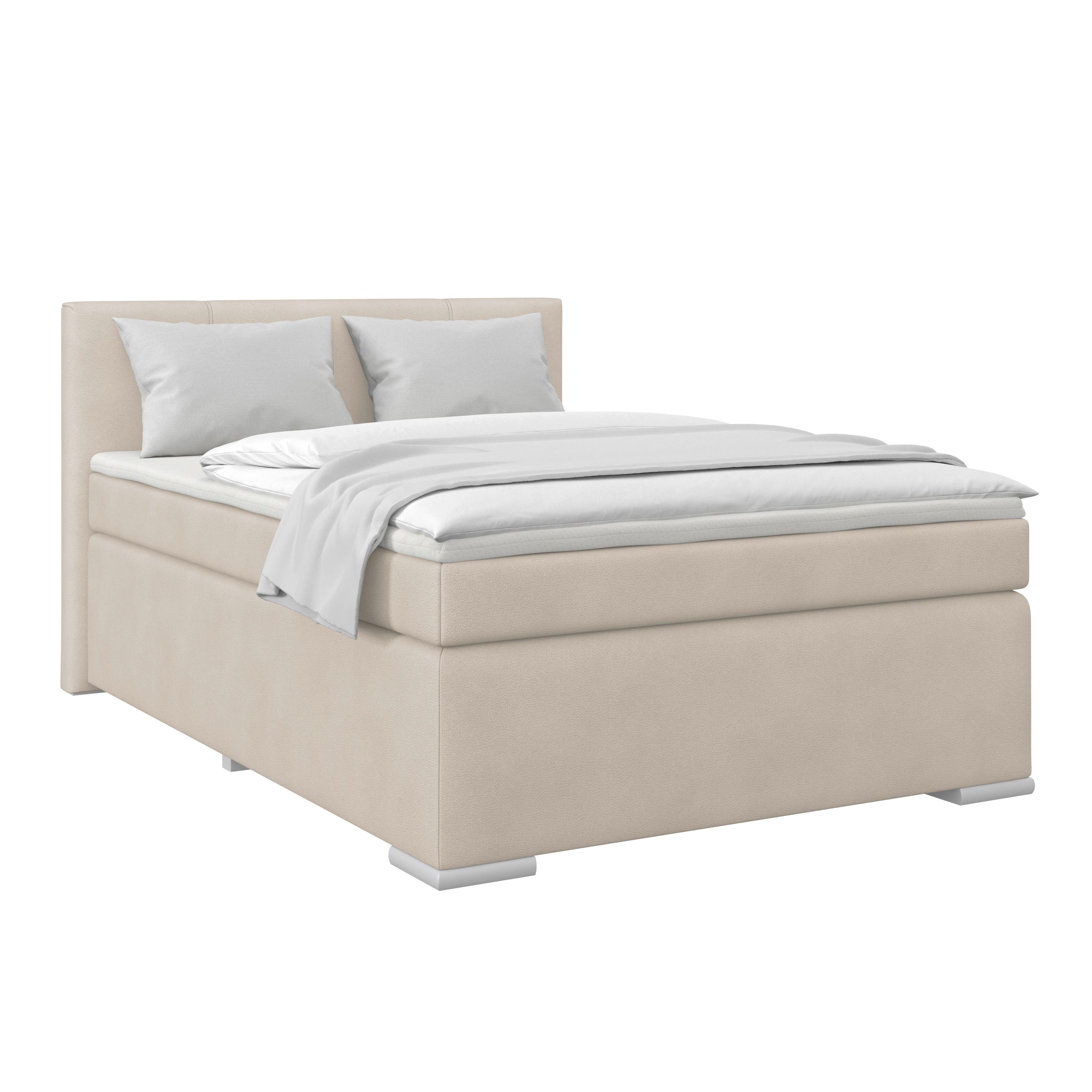 Boxspring Krevet Mira 1 - krem, Basics, metal/tekstil (140/200cm)