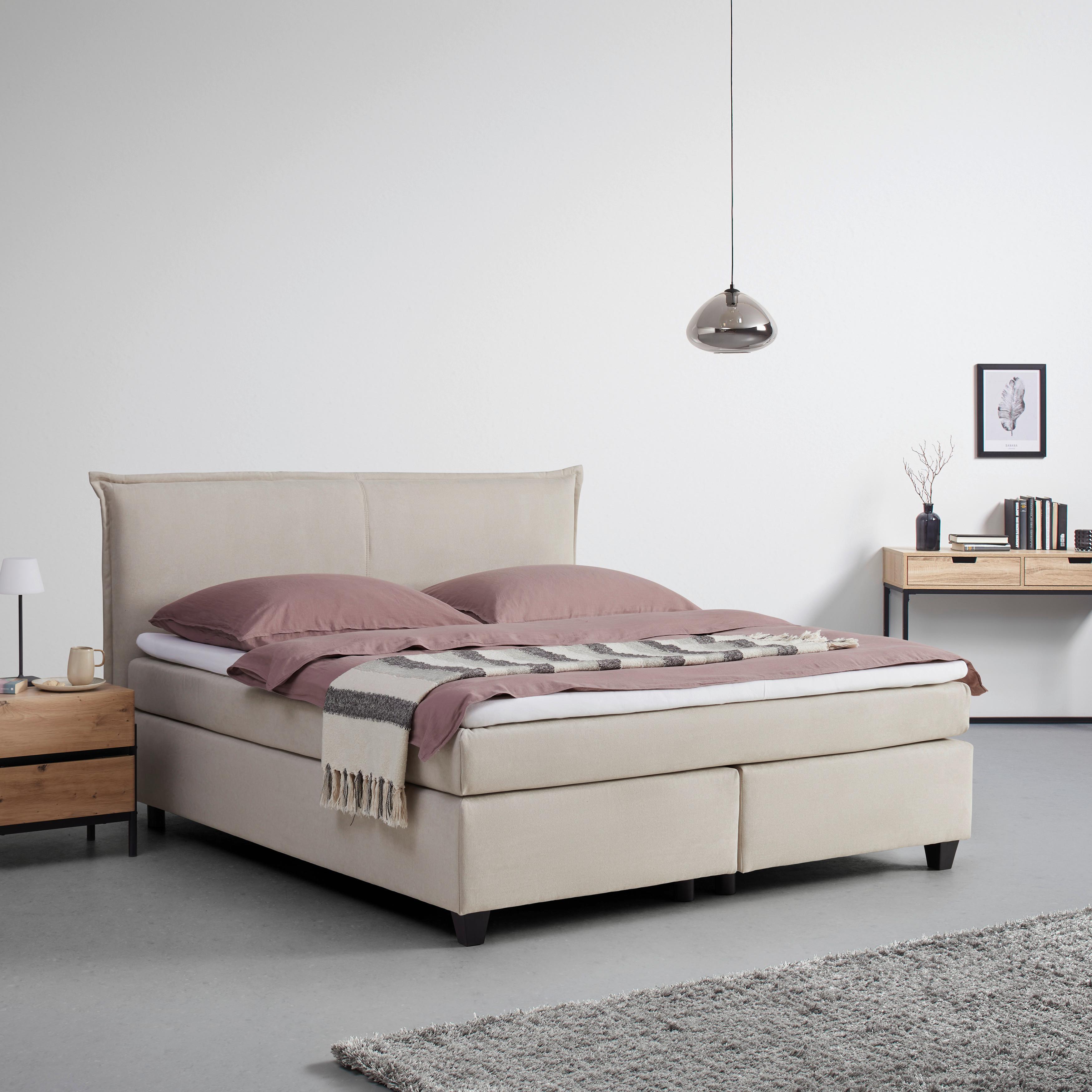 Pat tip boxspring bej Rinaldo cca 180X200 bej cu topper - bej, Modern, lemn/textil (180/200cm) - Bessagi Home
