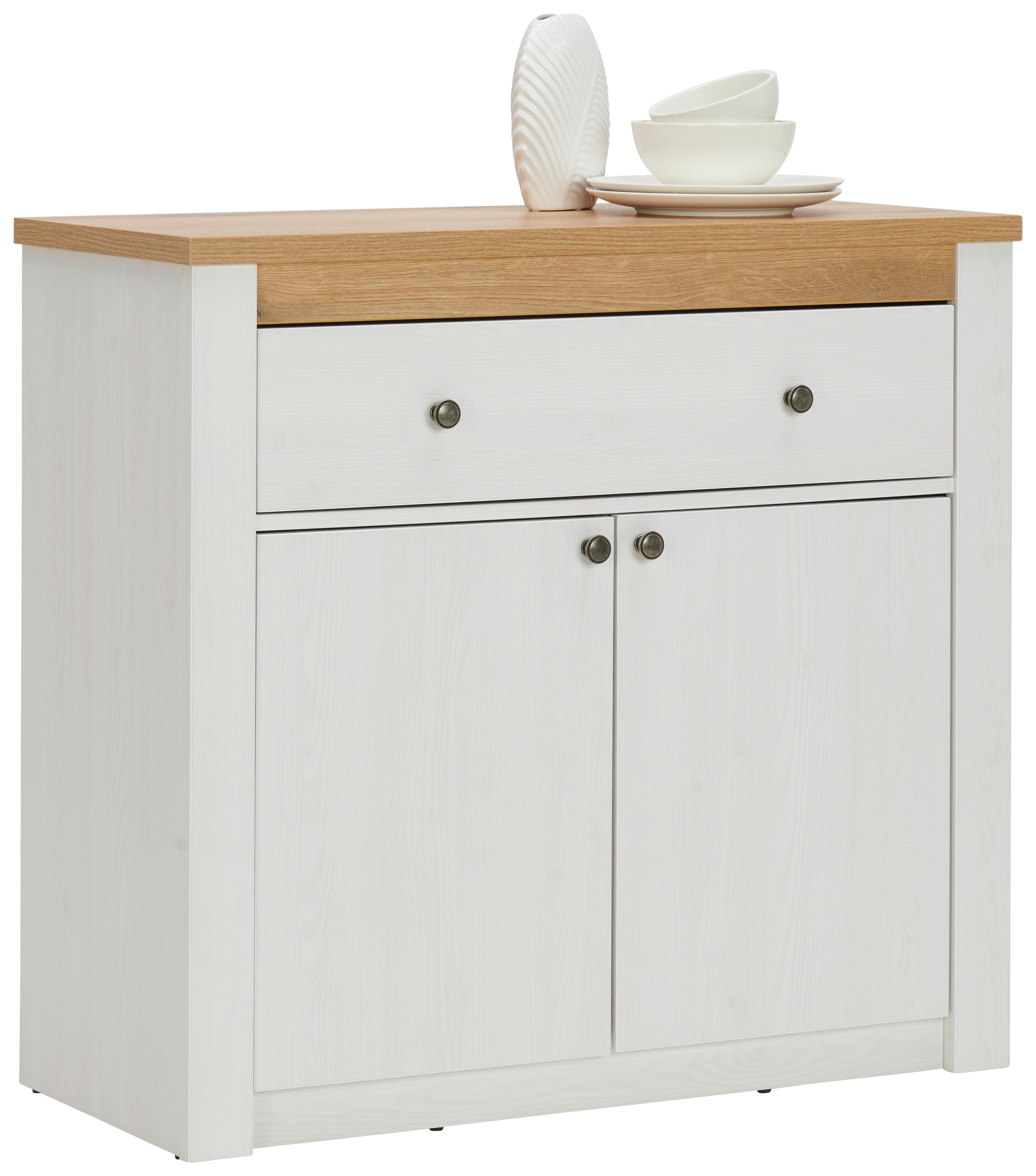 Komoda Rovigio, Barva Hrasta, Bela - bela/hrast san remo, Basics, kovina/umetna masa (97/90,5/42,5cm) - Landscape