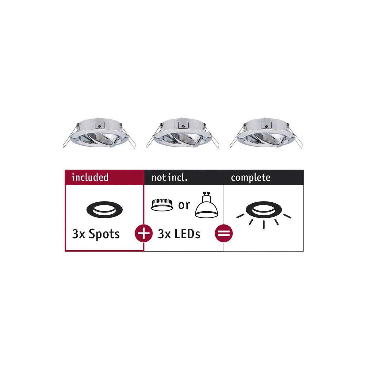 Deckenleuchte Choose! Spot Set max. 10 Watt, 3-teilig - Chromfarben/Alufarben, Basics, Metall (8,4cm) - Paulmann