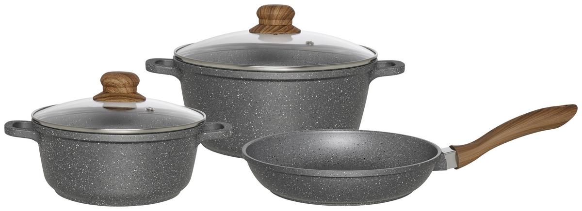Kochtopfset Woody in Grau/Braun - Klar/Braun, Glas/Kunststoff - Modern Living