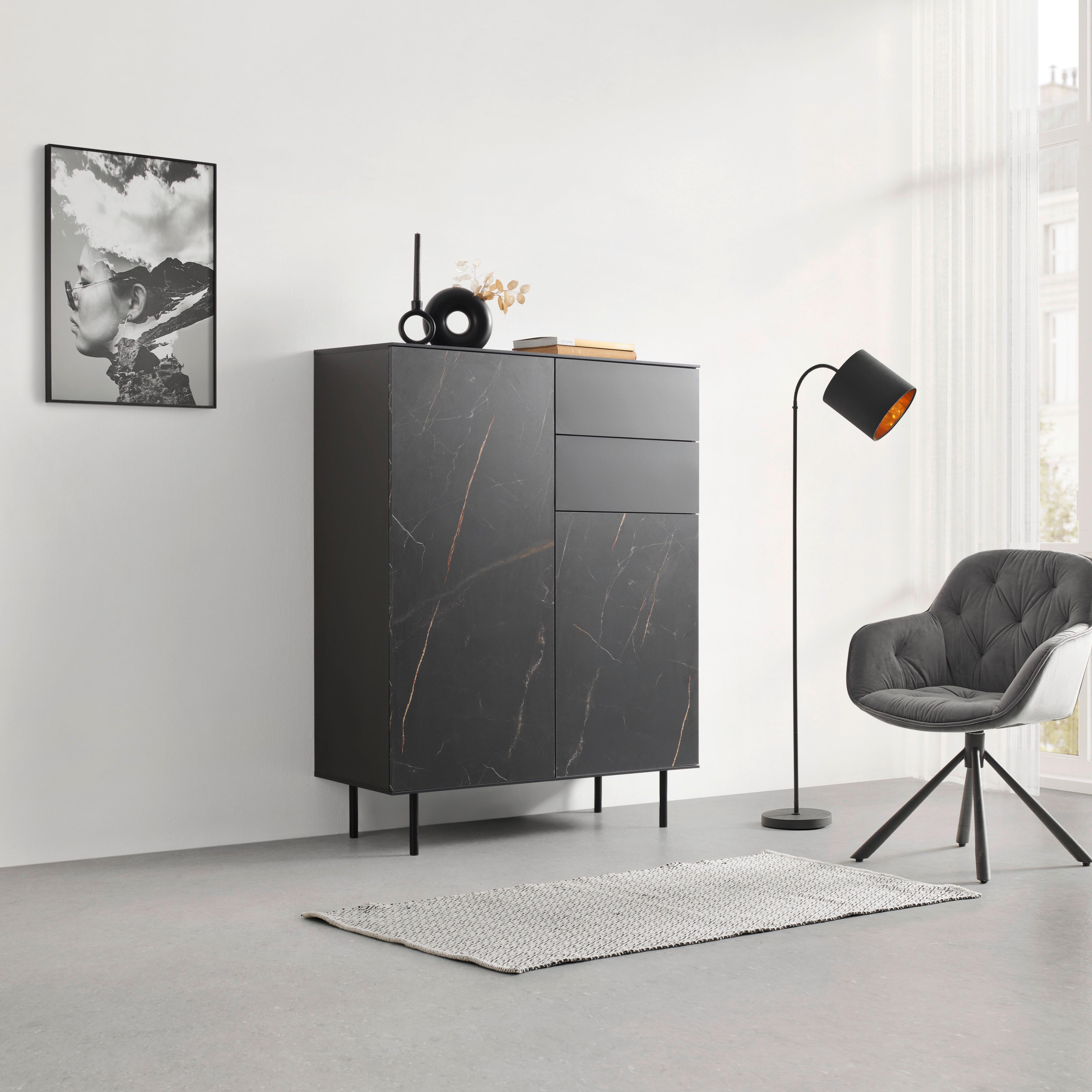 Highboard Valea Grau - Schwarz, MODERN, Holzwerkstoff/Kunststoff (110/140/42cm) - Premium Living