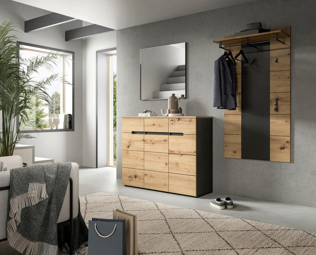 Omara Za Čevlje Canu, Siva, Barva Hrasta - črna/hrast artisan, Design, umetna masa/leseni material (120/94/37cm) - Livetastic