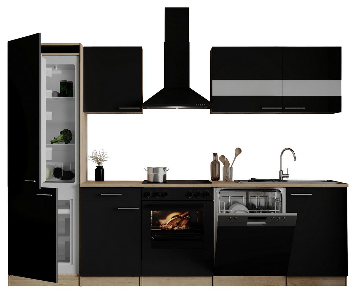 Küchenblock Merle m. Geräten Schwarz - Edelstahlfarben/Eichefarben, Basics, Holzwerkstoff/Metall (280cm) - Respekta