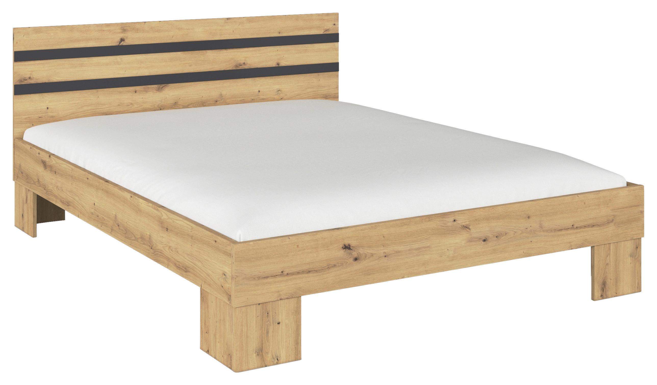 Postelja Foster, Hrast, Siva, 160x200 - siva/hrast artisan, Konvencionalno, leseni material (160/200cm)