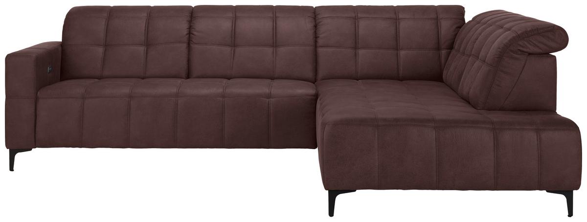 Ecksofa Panama rechts Braun - Schwarz/Braun, KONVENTIONELL, Textil/Metall (304/89-102/216cm) - Premium Living