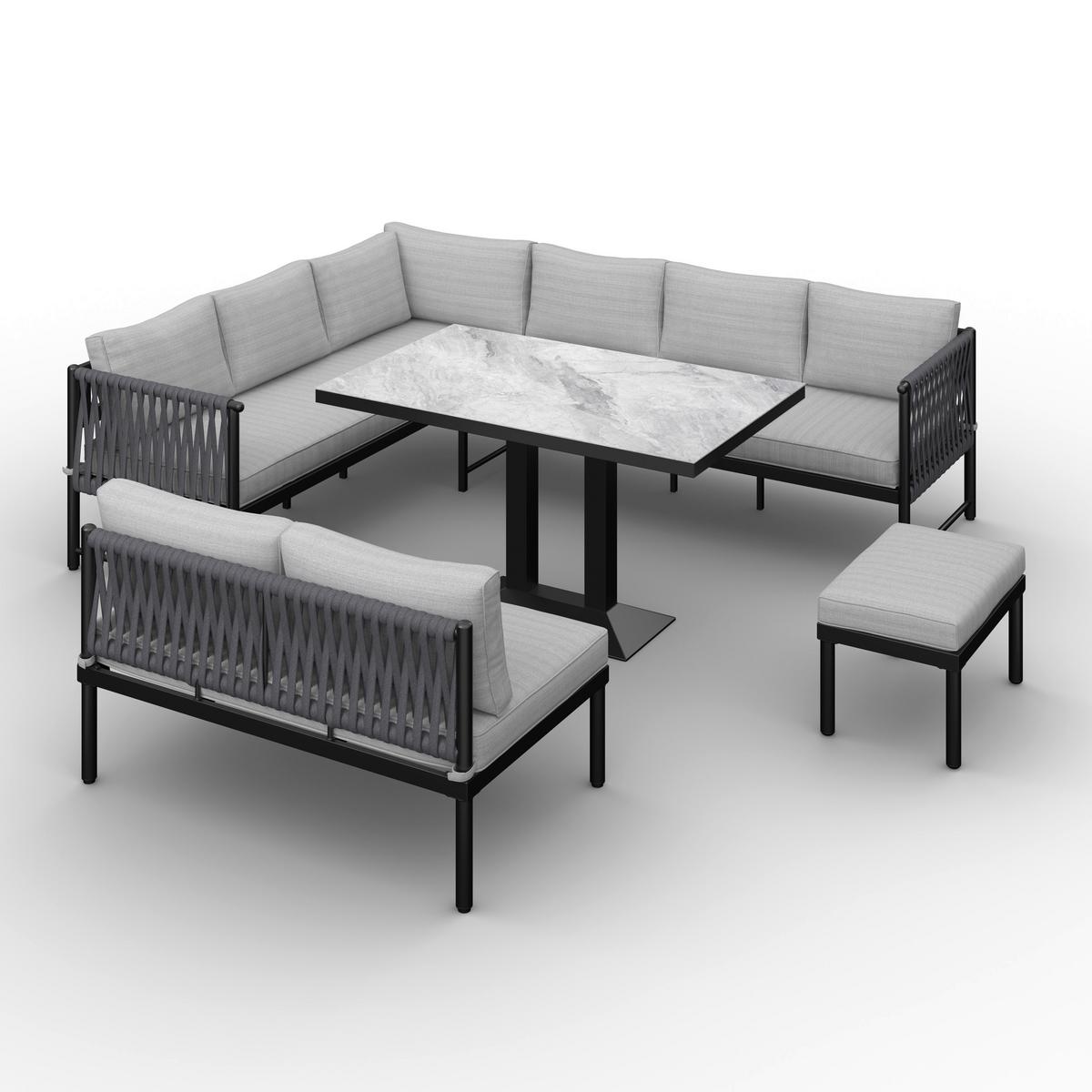 Dining-Loungeset Polly Hellgrau Outdoorstoff/Metall - Dunkelgrau/Hellgrau, MODERN, Kunststoff/Textil - Bessagi Garden