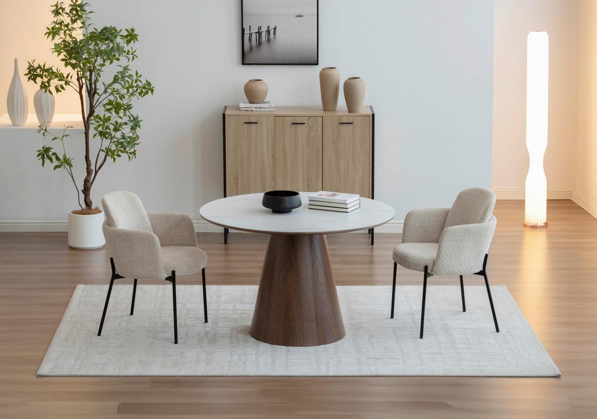 Jedilna Miza Aiden, Bela, Barva Oreha, Ø 120cm - barva oreha/bela, Moderno, leseni material/les (120/75cm) - MID.YOU