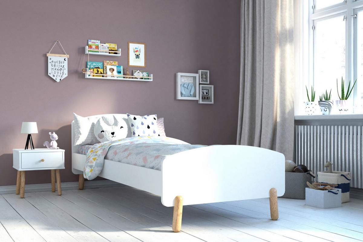 Bett ca. 90x200 cm Weiß/Naturfarben - Naturfarben/Weiß, Design, Holz/Holzwerkstoff (90/200cm) - Livetastic