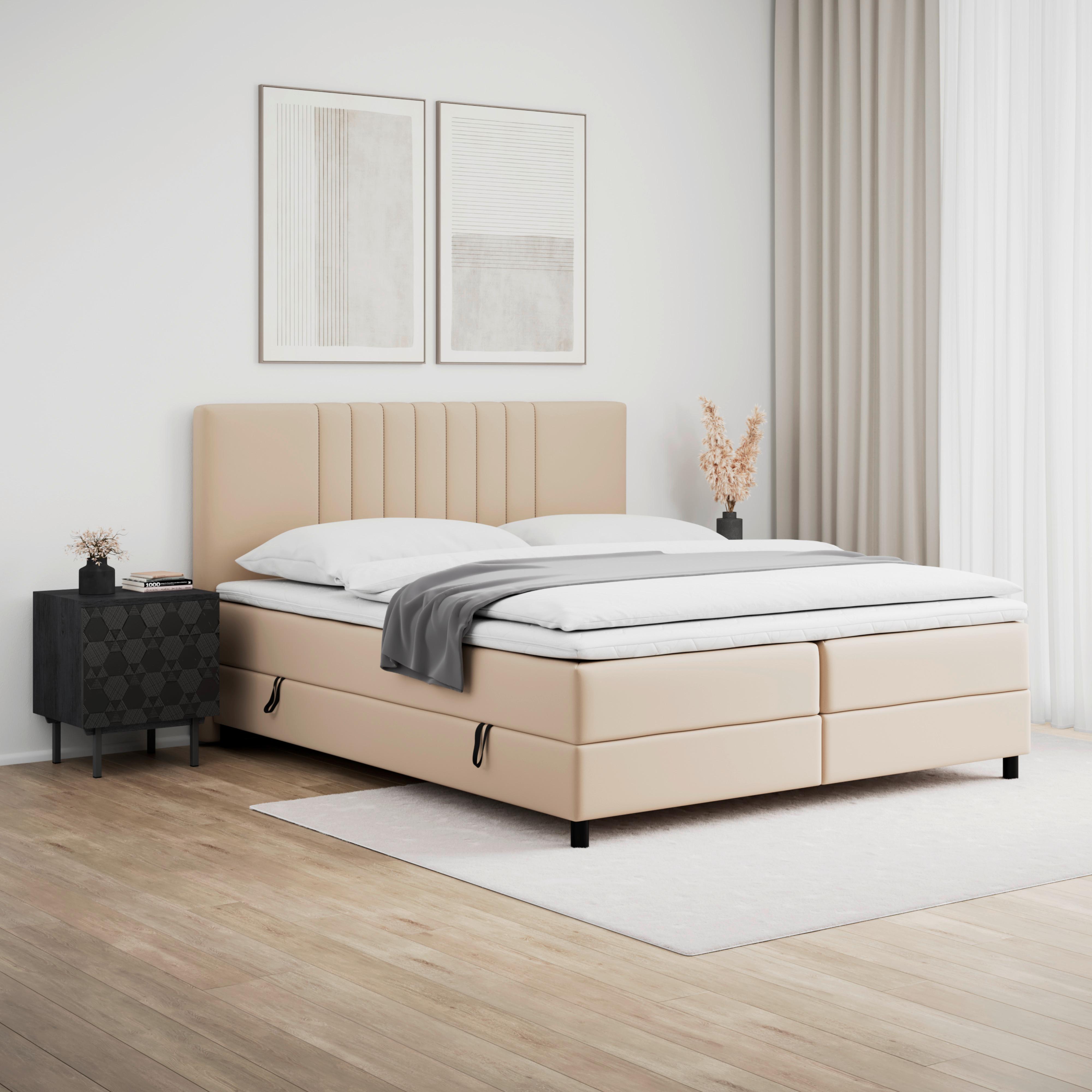 Postelja Boxspring Roma, Bež, 180x200 - črna/bež, Moderno, kovina/tekstil (180/200cm) - Modern Living