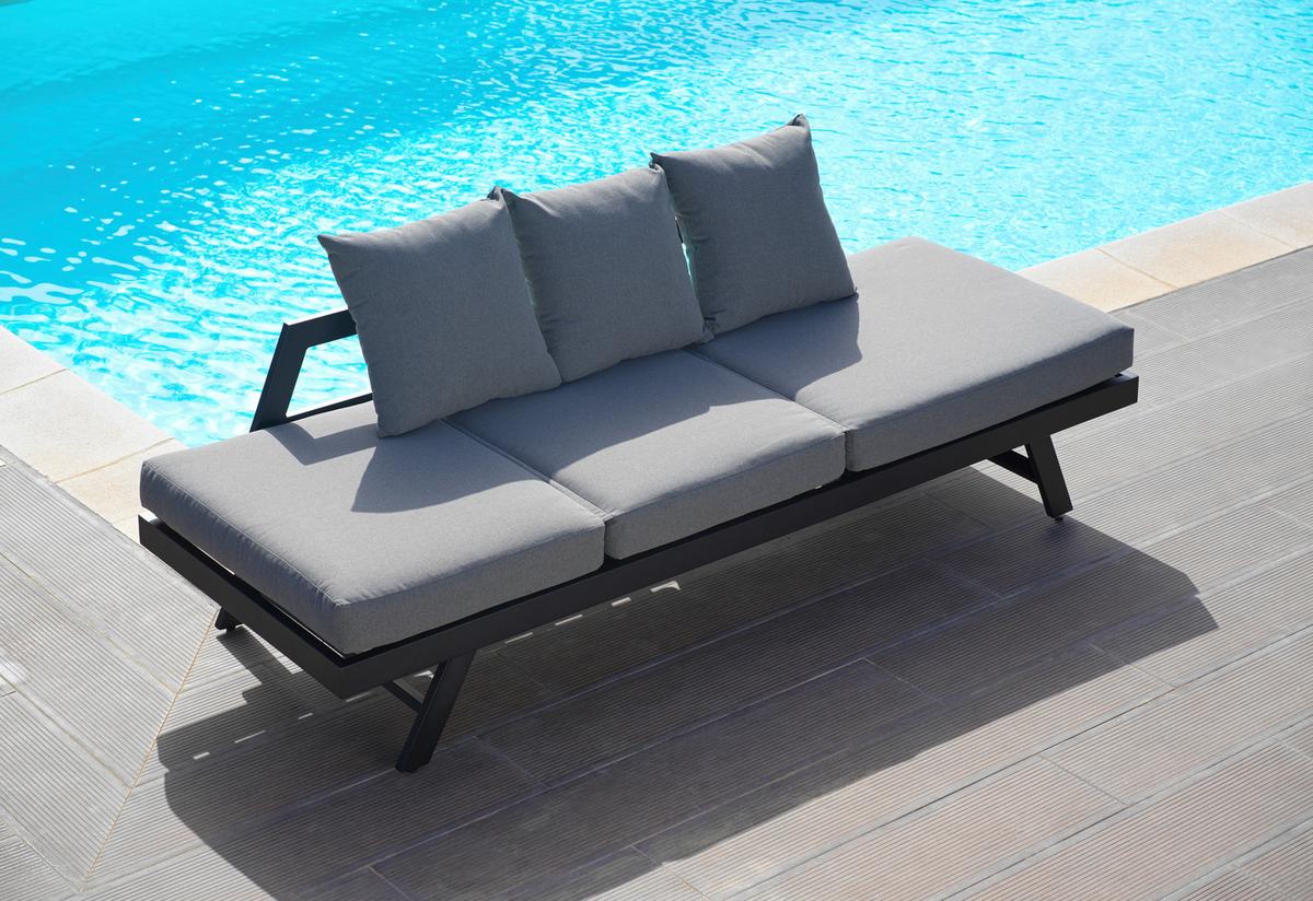 Relaxliege Ilva Blue Dunkelgrau Outdoorstoff/Metall - Dunkelgrau/Schwarz, MODERN, Textil/Metall (210/73/61cm) - Bessagi Garden