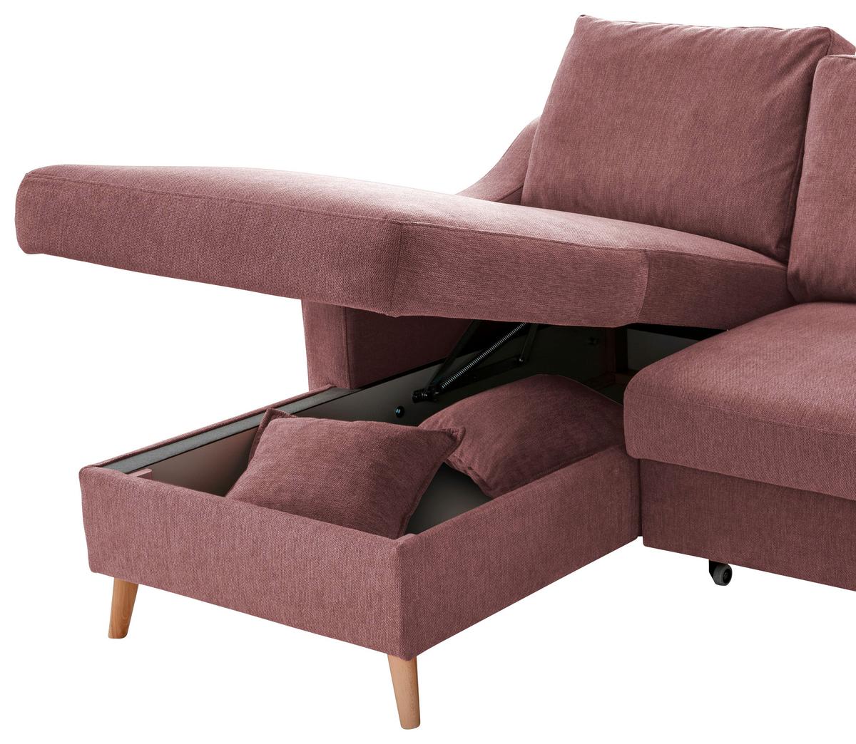 Wohnlandschaft Valentina Rosa Struktur - Rosa/Naturfarben, KONVENTIONELL, Holz/Textil (150/228cm) - P & B