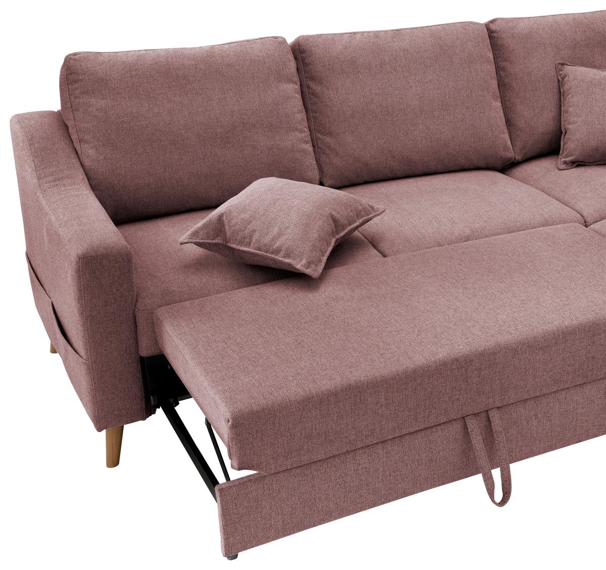 Wohnlandschaft Valentina Rosa Struktur - Rosa/Naturfarben, KONVENTIONELL, Holz/Textil (230/200cm) - P & B