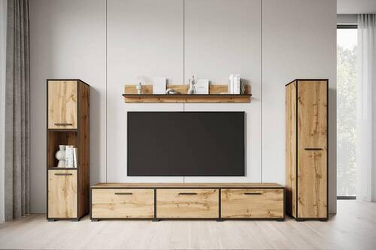 WOHNWAND BOGOTA XL WOTAN EICHE DEKOR - Eiche Wotan/Schwarz, Basics, Holzwerkstoff/Kunststoff (240/130/31cm) - MID.YOU