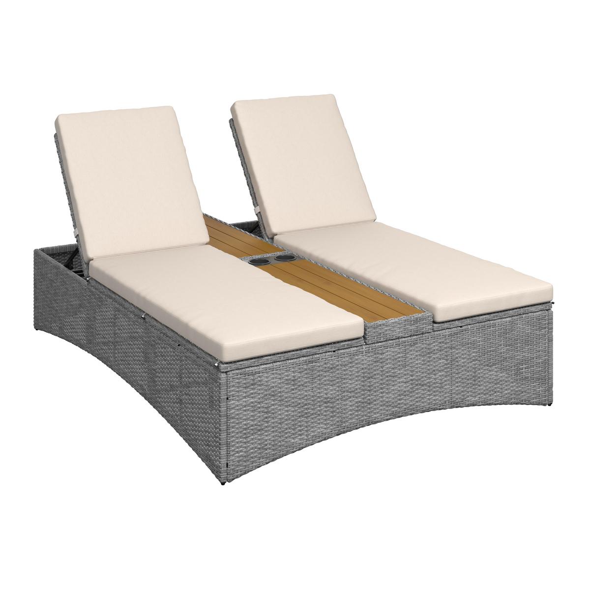 Gartenliege Monero Creme Holz/Metall/Kunststoff - Creme, MODERN, Holz/Kunststoff (203/155/150cm) - Bessagi Garden