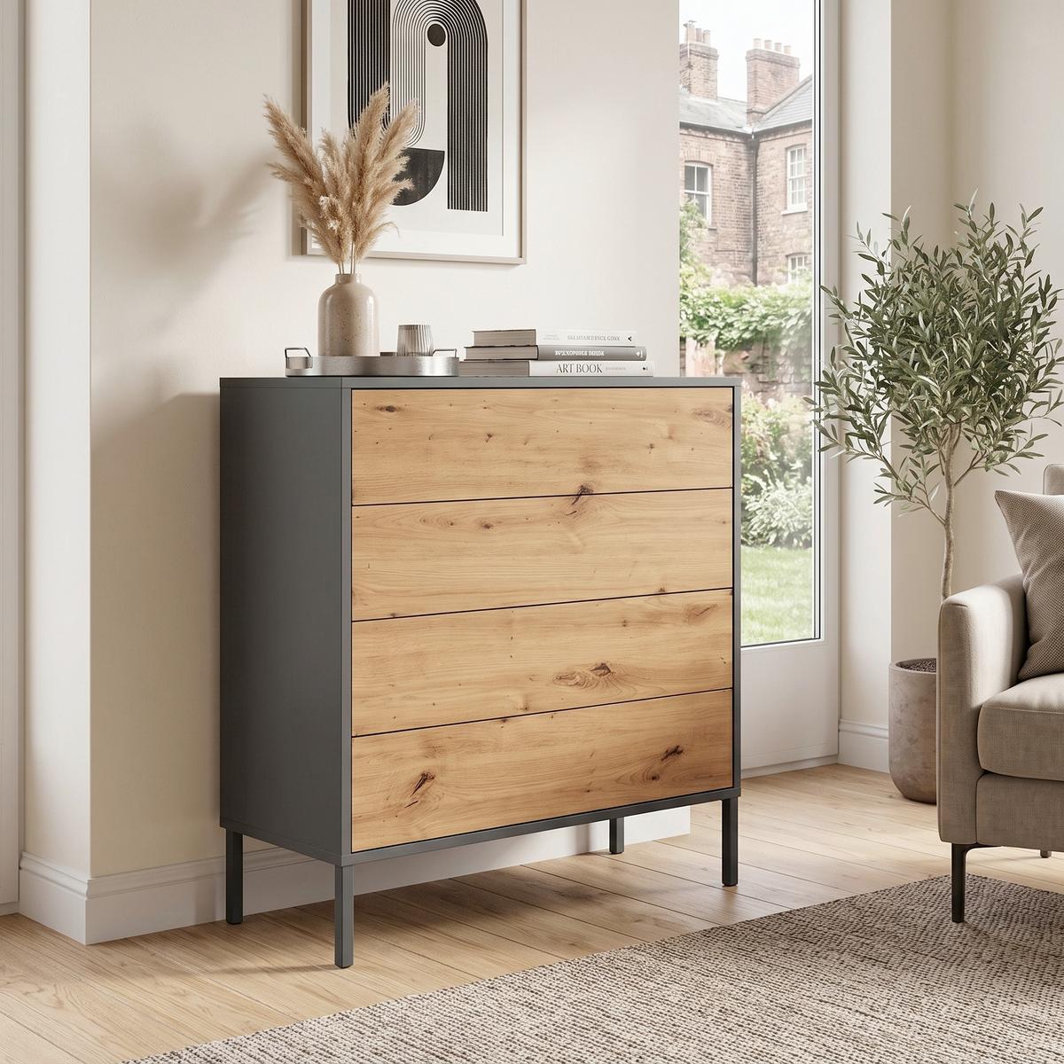 Kommode Mailand Typ 3 Anthrazit/Eiche Artisan - Anthrazit/Eiche Artisan, MODERN, Holzwerkstoff/Metall (79/86/33cm) - MID.YOU