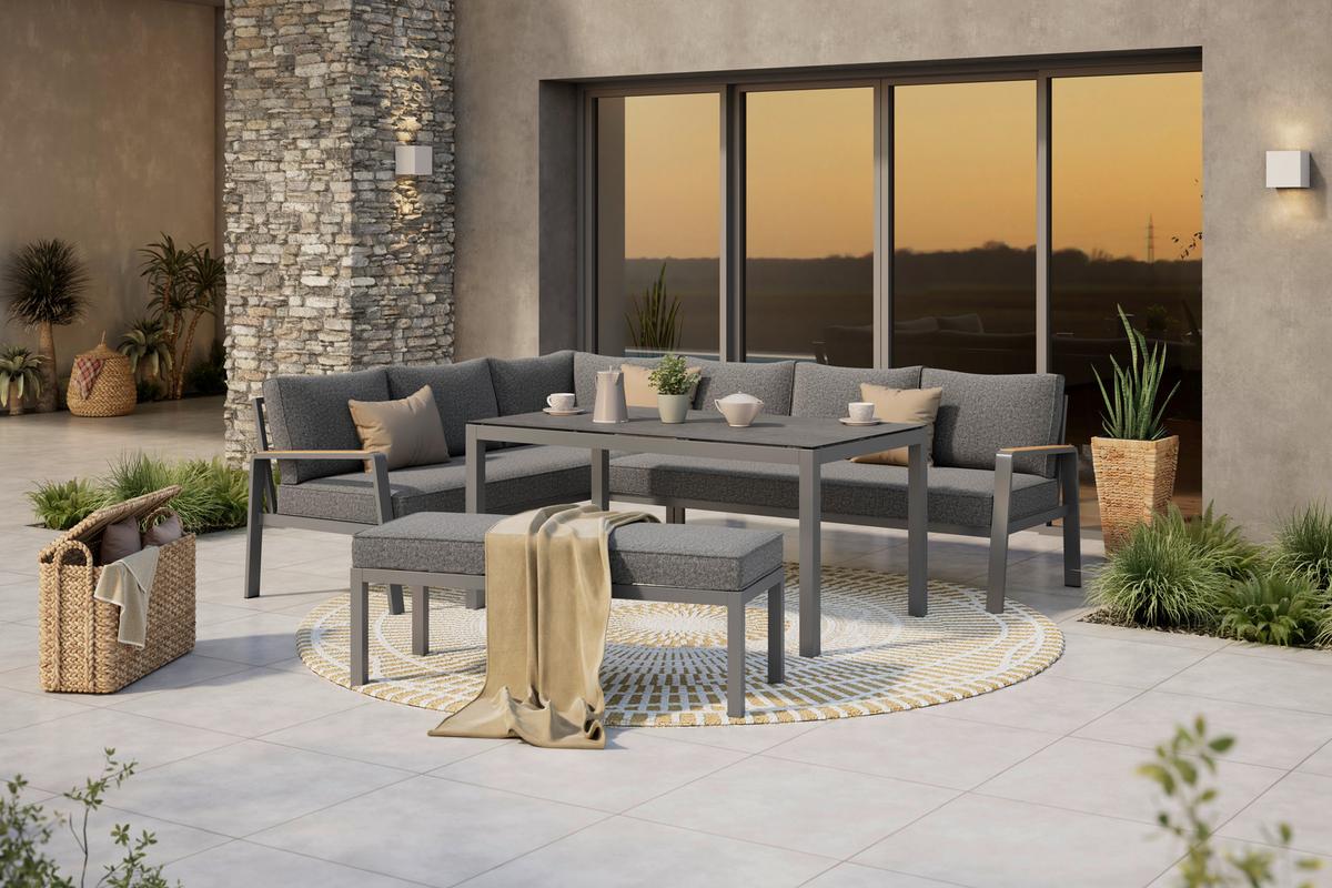 Lounge Garnitura Lecce, Rjava, Antracit, 4-Delno - črna/antracit, Moderno, kovina/steklo (194/255cm) - Beldano