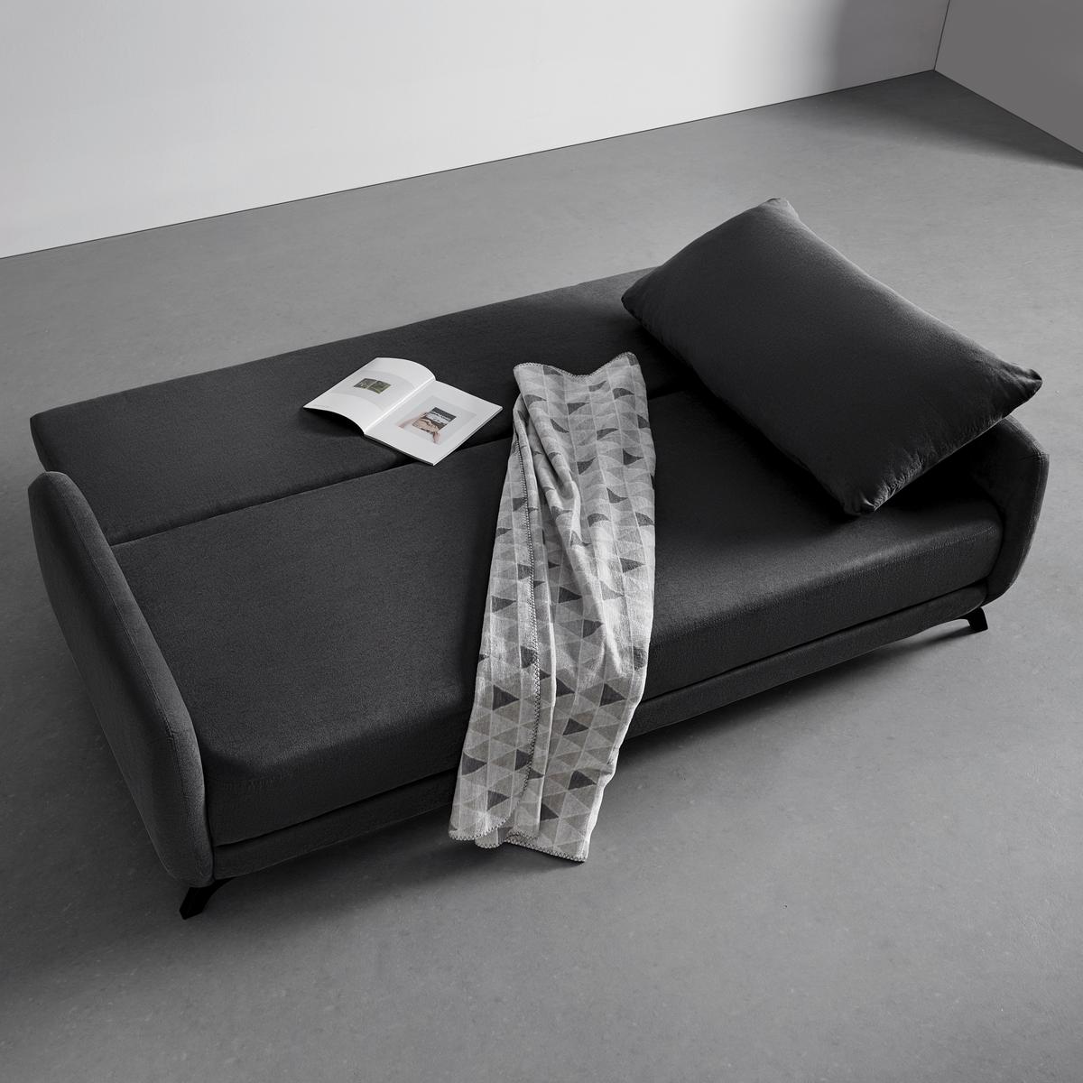 Canapea extensibilă OLIVER - antracit/culoare lemn acacia, Modern, lemn/textil (220/74/93cm) - Bessagi Home