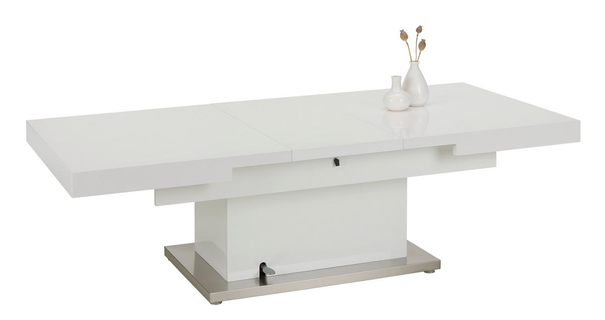 Couchtisch 2in1 in Weiß ca. 133-170x51-77x80cm - Edelstahlfarben/Weiß, MODERN, Holzwerkstoff/Metall (133-170/80/51-77cm) - Based