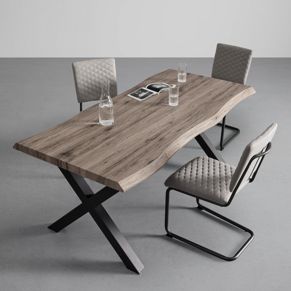 Masă RICO - culoare lemn stejar/negru, Modern, lemn/metal (180/76/90cm) - Bessagi Home