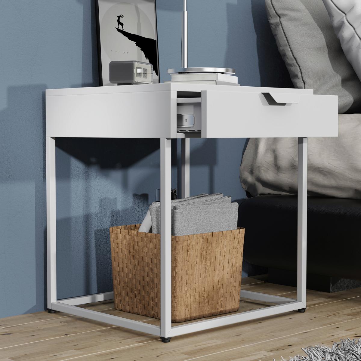 NACHTKÄSTCHEN FLOKAS S - Weiss/Silberfarben, Modern, Holzwerkstoff/Kunststoff (43/50/41cm) - MID.YOU