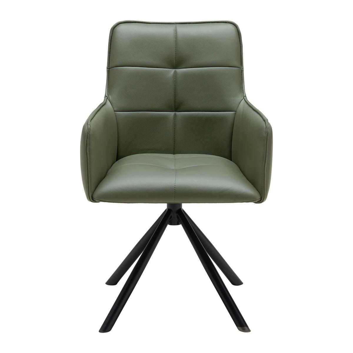 Armlehnstuhl Vincent in Grün - Schwarz/Grün, MODERN, Leder/Metall (58/87/63cm) - Premium Living