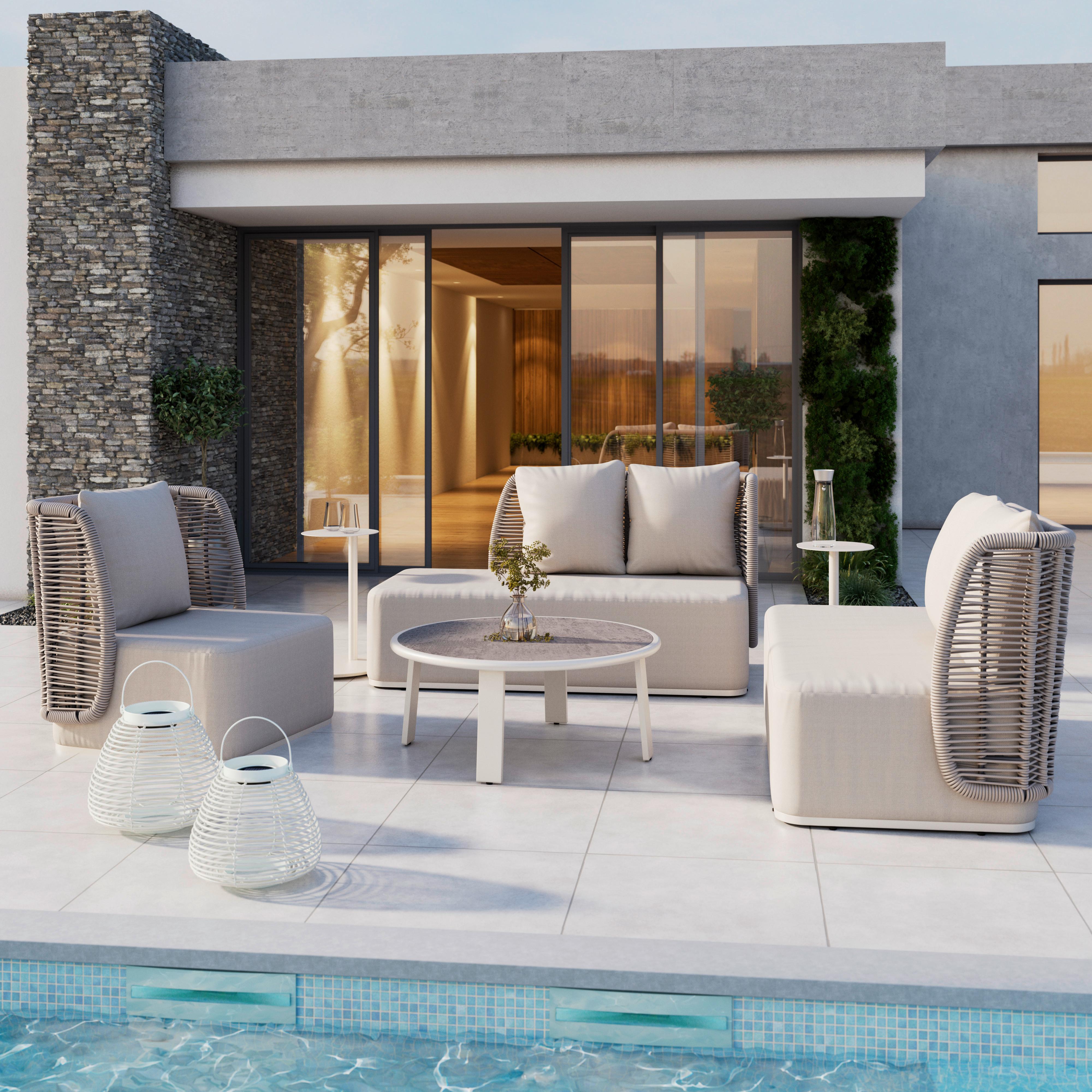 Loungegarnitur Marino Hellgrau Metall/Outdoorstoff +Abdeckung - Dunkelgrau/Hellgrau, MODERN, Kunststoff/Textil (153/81/76cm) - Bessagi Garden