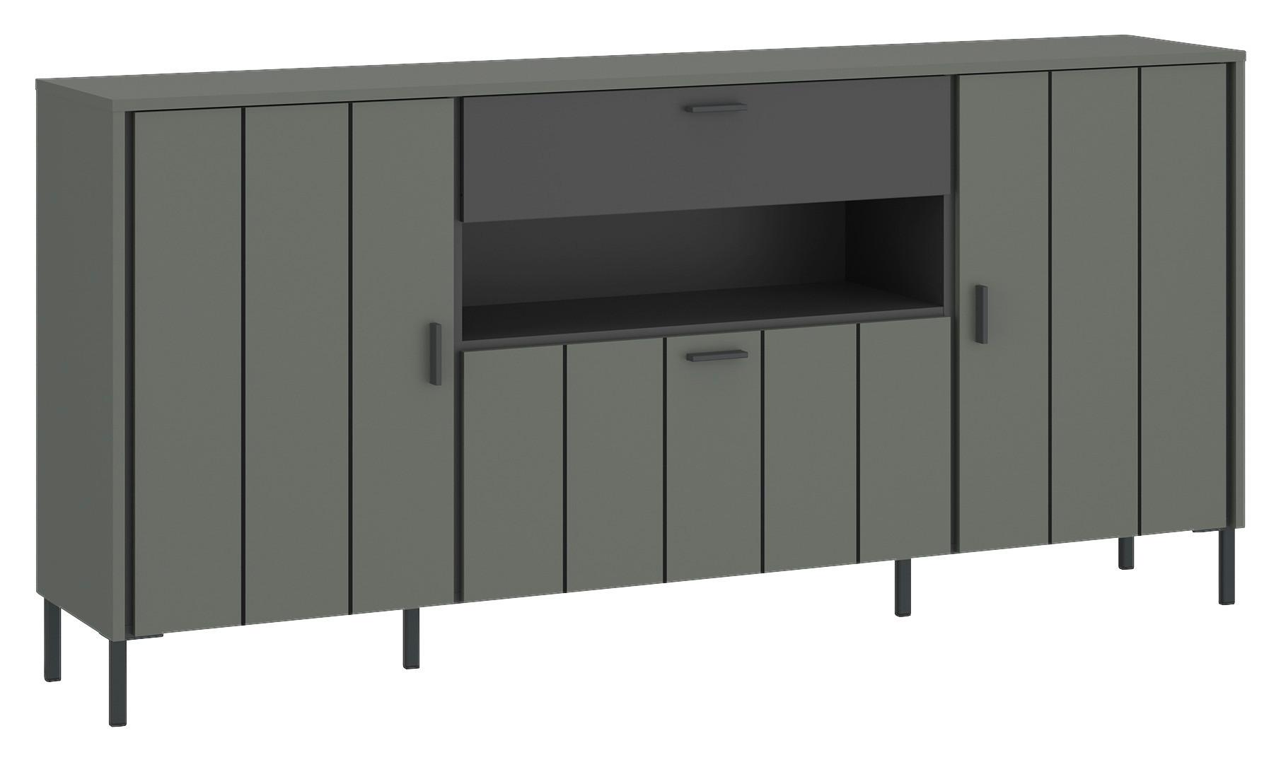 Comodă Cu Uși Shirley - verde/negru, Design, material pe bază de lemn (173,2/84,8/40cm) - Modern Living