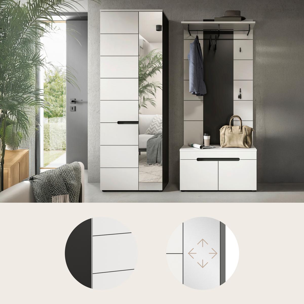 Predsoba Canu, Bela, Siva, 3-Delna - siva/bela, Basics, leseni material (160/190/37cm) - Livetastic