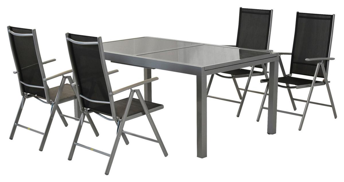 Gartenset Amalfi 5-tlg. Aluminium Silber/Schwarz - Silberfarben/Schwarz, MODERN, Textil/Metall - Gardenson