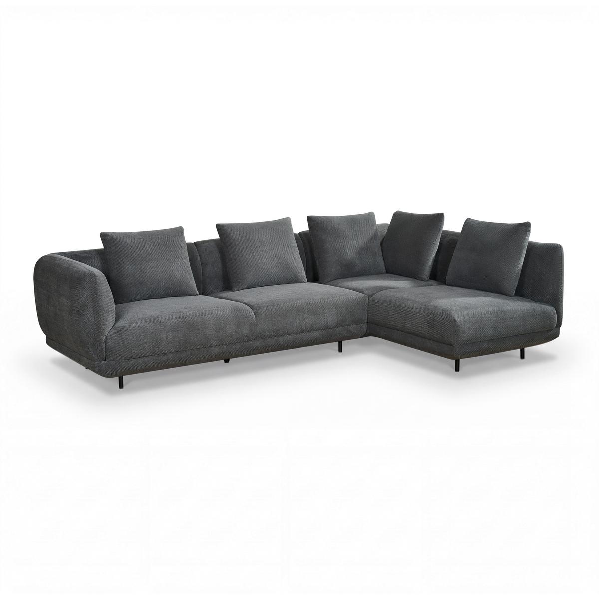 Wohnlandschaft Celina Dunkelgrau Webstoff - Dunkelgrau/Schwarz, MODERN, Holz/Textil (278/180cm) - Bessagi Home