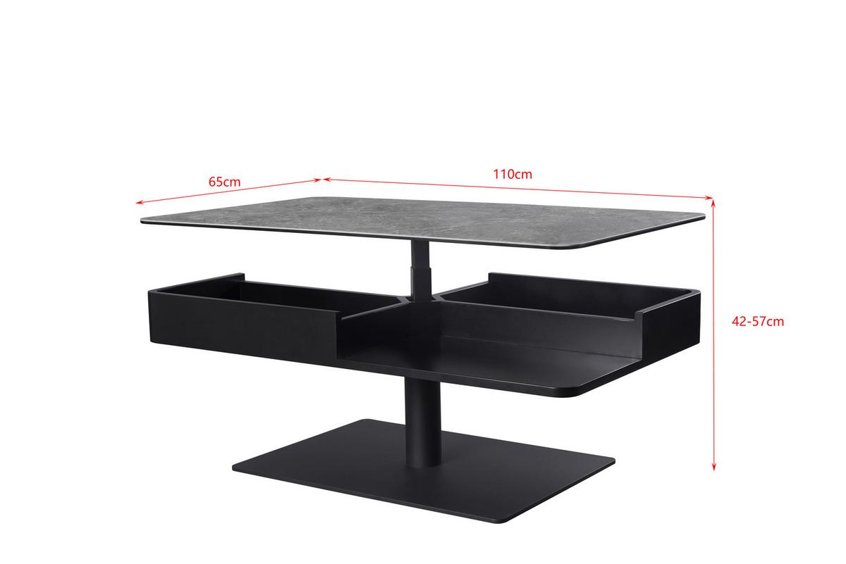 STOLIK KAWOWY MADRID 2 - czarny/szary, Basics, materiał drewnopochodny/metal (110/65/42-57cm) - Dieter Knoll