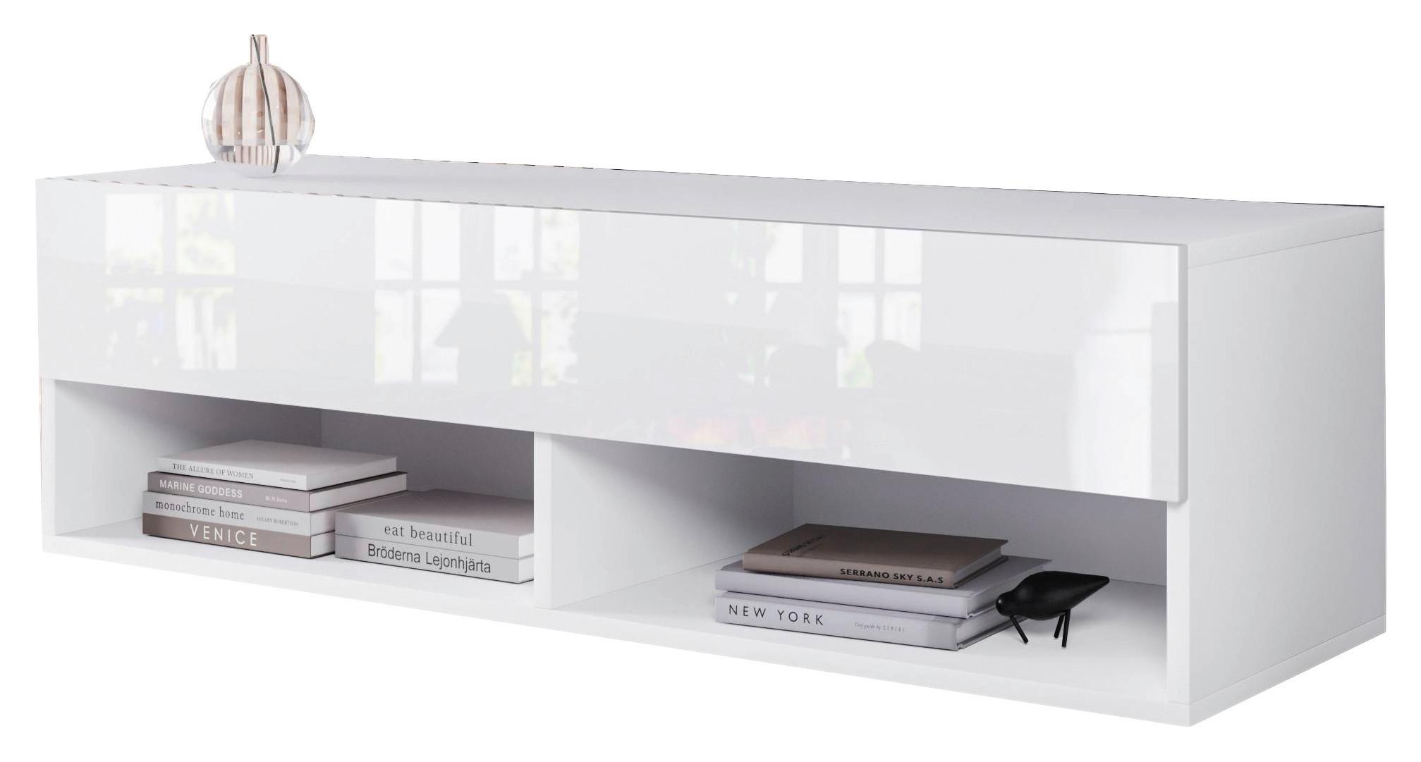 Nizka Omarica A100, Bela, Visoki Sijaj, Led - siva/bela, Trendi, umetna masa/leseni material (100/30/31cm) - P & B