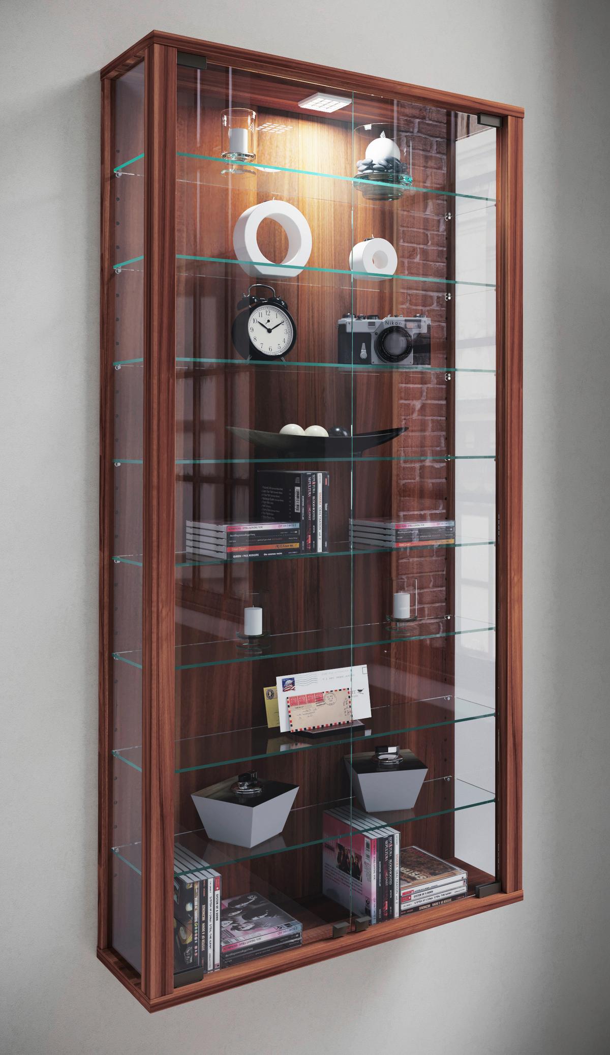 VITRINE VITROSA MAXI LED - Nussbaumfarben/Schwarz, Design, Glas/Holzwerkstoff (59/114/18cm) - MID.YOU