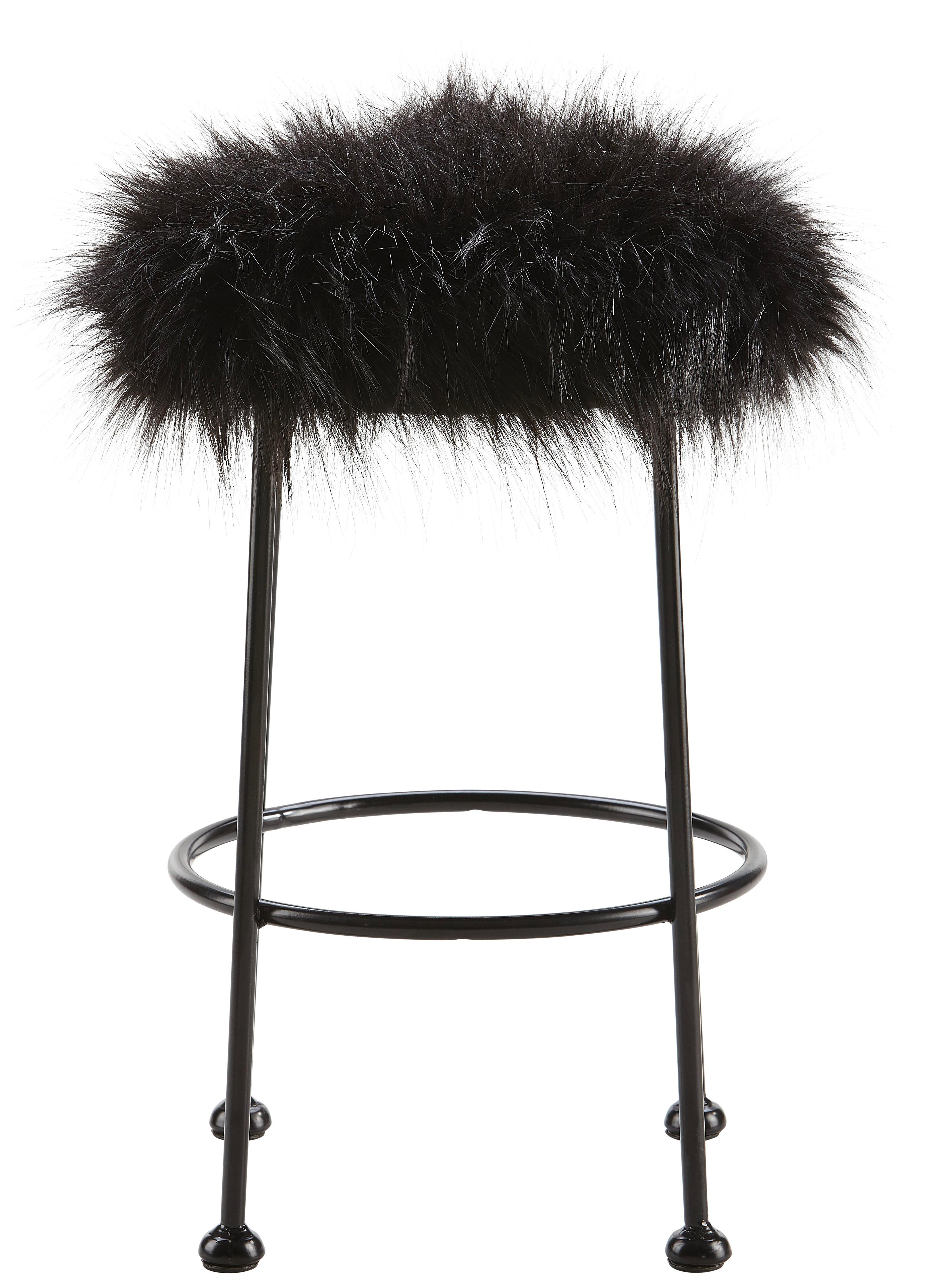 Hocker Luzie Schwarz Kunstfell - Schwarz, MODERN, Fell/Metall (30/50cm) - Bessagi Home