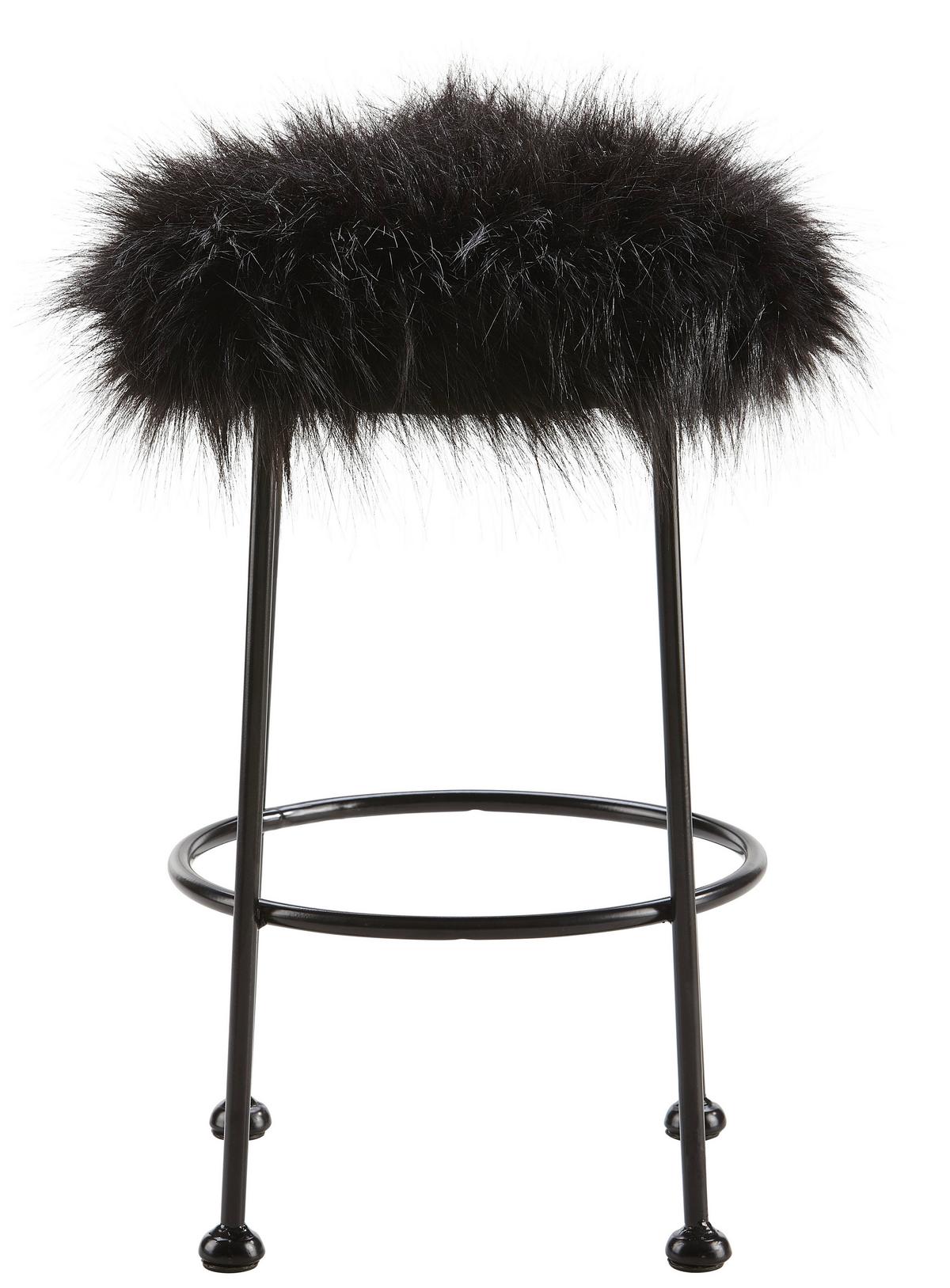 Hocker Luzie Schwarz Kunstfell - Schwarz, MODERN, Fell/Metall (30/50cm) - Bessagi Home