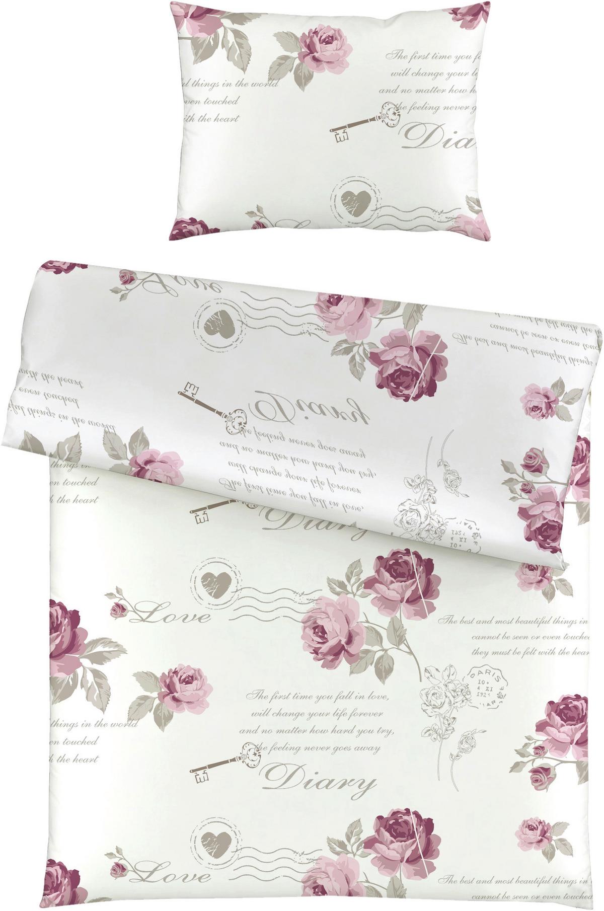 Posteljnina Diary Rose, Bela, Bombaž, 60/80, 140/200 - Romantika, tekstil (140/200cm) - Modern Living