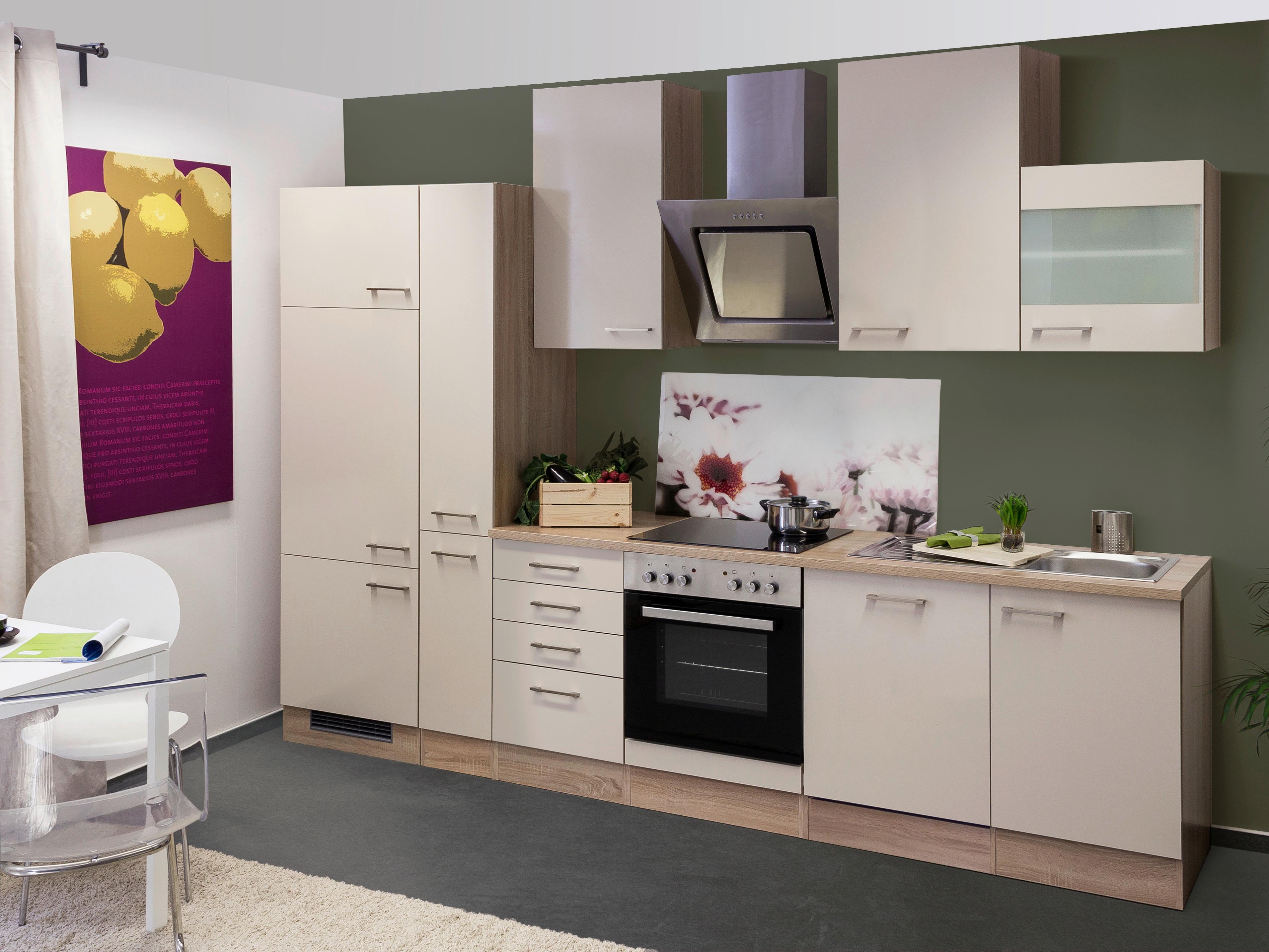 Küchenblock Nepal mit Geräten Eiche/Kaschmir B: ca. 310 cm - Kaschmir/Edelstahlfarben, MODERN, Holzwerkstoff/Metall (310cm) - FlexWell