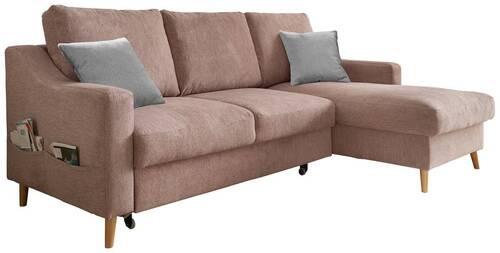Wohnlandschaft Valentina Dunkelrosa Mikrofaser - Dunkelrosa/Naturfarben, Design, Holz/Textil (228/150cm) - MID.YOU