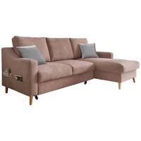 Wohnlandschaft Valentina Dunkelrosa Mikrofaser - Dunkelrosa/Naturfarben, Design, Holz/Textil (228/150cm) - MID.YOU