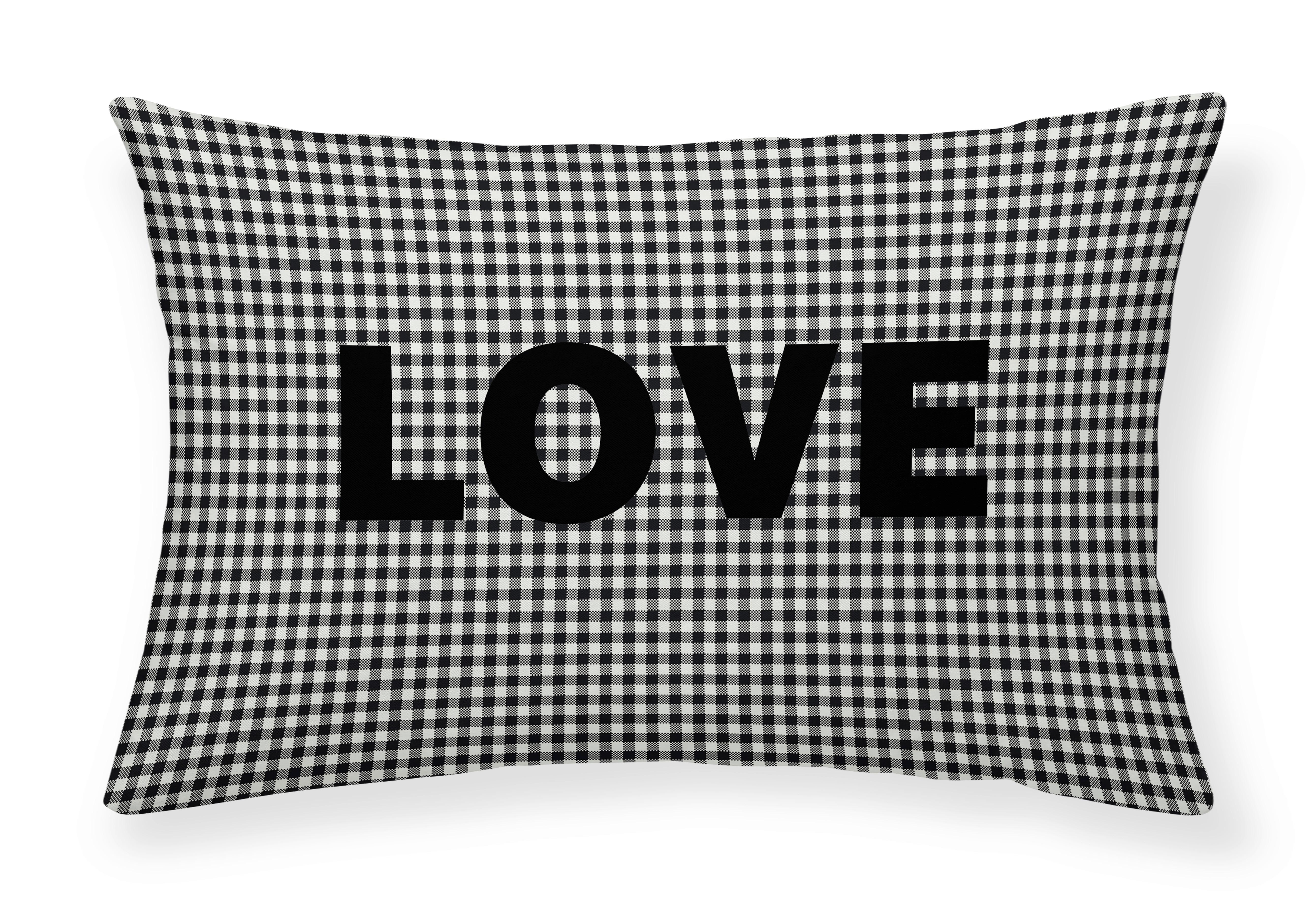 Pernă decorativă Vichy Love - alb/negru, textil (30/50/6cm)
